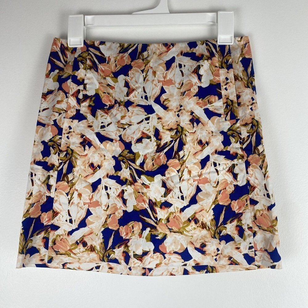 J. Crew Factory Women's Floral Tropical Skirt Size 0 Cotton Pink Blue Mini Vacay